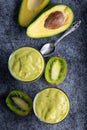 Green smoothie kiwi banana and avocado. Fresh juicy green detox smoothie Royalty Free Stock Photo