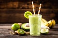 Green smoothie kiwi banana and avocado Royalty Free Stock Photo