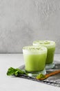 Green smoothie mint or matcha latte in glass Royalty Free Stock Photo