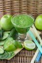 Green smoothie of spinach, Apple, cucumber and lime Royalty Free Stock Photo