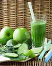 Green smoothie of spinach, Apple, cucumber and lime Royalty Free Stock Photo