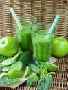 Green smoothie of spinach, Apple, cucumber and lime Royalty Free Stock Photo