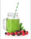 Green smoothies in a glass jar