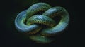 A Green Snake Tied In An Intricate Knot