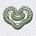 Green snake tribal pattern heart shape illustration animal design vector Royalty Free Stock Photo