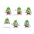 Green snow christmas tree cartoon character bring information board Royalty Free Stock Photo