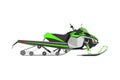 Green snowmobile on a white background. Transport for extreme wi