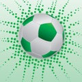 Green and white soccer ball on green background