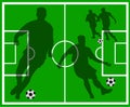 Green soccer field with player silhouettes