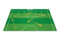 Green soccer field with tactic table.