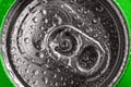 Green soda can top in water drops, closeup Royalty Free Stock Photo