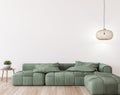 Green sofa in a living room design, Mockup wall in a minimal interior style Royalty Free Stock Photo