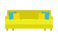 Green soft stylish sofa for home and office on a white background. Vector couch. Sofa flat illustration