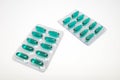 Green soft gel capsules pills in blister pack Royalty Free Stock Photo