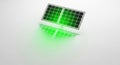 Green Solar Panel Radiating with Energy Efficient Design Emitting Glowing Light on Clean White Surface Innovative Sustainable Tech Royalty Free Stock Photo