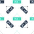 Green Sold icon isolated seamless pattern on white background. Sold sticker. Sold signboard. Vector Royalty Free Stock Photo