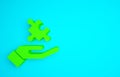 Green Solution to the problem in psychology icon isolated on blue background. Puzzle. Therapy for mental health Royalty Free Stock Photo