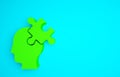 Green Solution to the problem in psychology icon isolated on blue background. Puzzle. Therapy for mental health Royalty Free Stock Photo