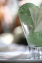 Green sorbet pistachio ice cream in a glass