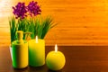 Green spa bath products concept with candles