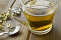 Cup with green tea on wooden background. Royalty Free Stock Photo