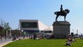 The Museum of Liverpool and a statue of Edward VII at Pier Head, Liverpool