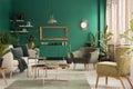 Green spacious living room interior Royalty Free Stock Photo