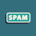 Green Spam icon isolated on green background. Long shadow style. Vector Royalty Free Stock Photo