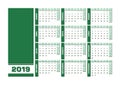 Green 2019 Spanish calendar. Printable landscape version