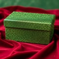 Green Sparkly Gift Box on Red Velvet Royalty Free Stock Photo