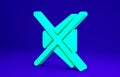 Green Speaker mute icon isolated on blue background. No sound icon. Volume Off symbol. Minimalism concept. 3d