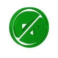 Green Speaker mute icon isolated on transparent background. No sound icon. Volume Off symbol. Royalty Free Stock Photo