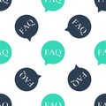 Green Speech bubble with text FAQ information icon isolated seamless pattern on white background. Circle button with Royalty Free Stock Photo