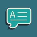 Green Speech bubbles with Answer icon isolated on green background. FAQ sign. Chat speech bubble and chart. Long shadow