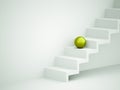 Green sphere on stairs Royalty Free Stock Photo