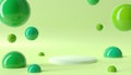 Green spheres, abstract balls, multicolored balloons, candy, geometric background, primitive shapes