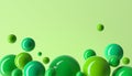 Green spheres, abstract balls, multicolored balloons, candy, geometric background, primitive shapes