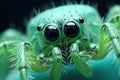 Green spider with big eyes on a black background. 3d rendering. Generative AI