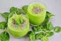 Green spinach smoothies with chia seeds, healthy food concept, detox Royalty Free Stock Photo