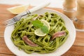 green spinach tagliatelle macaron with basil