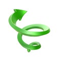 Green spiral arrow.Side view. 3D render Royalty Free Stock Photo