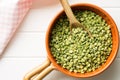 Green split peas in bowl. Royalty Free Stock Photo