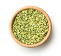 Green split peas in wooden bowl. Royalty Free Stock Photo