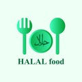Green spoon and fork for the halal food logo