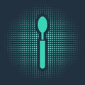 Green Spoon icon isolated on blue background. Cooking utensil. Cutlery sign. Abstract circle random dots. Vector
