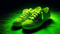 Green sports shoe in motion, perfect for modern athletes training generated by AI