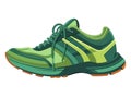 Green sports shoe with shoelace