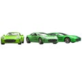 Green sportscars in a row Royalty Free Stock Photo