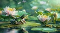 A Green Spotted Frog Sits on a Lily Pad Royalty Free Stock Photo