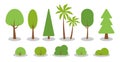 Tree flat green summer bush forest icon vector set Royalty Free Stock Photo